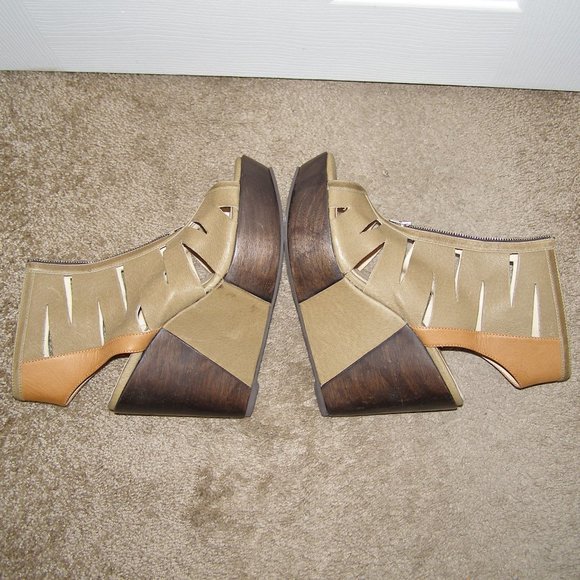sz 8 Faryl Robin Leather Wood Platform shoes - Picture 6 of 8